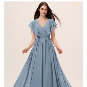 JJ’s House A-Line V-neck Floor-Length Chiffon Bridesmaid Dress With Split Front